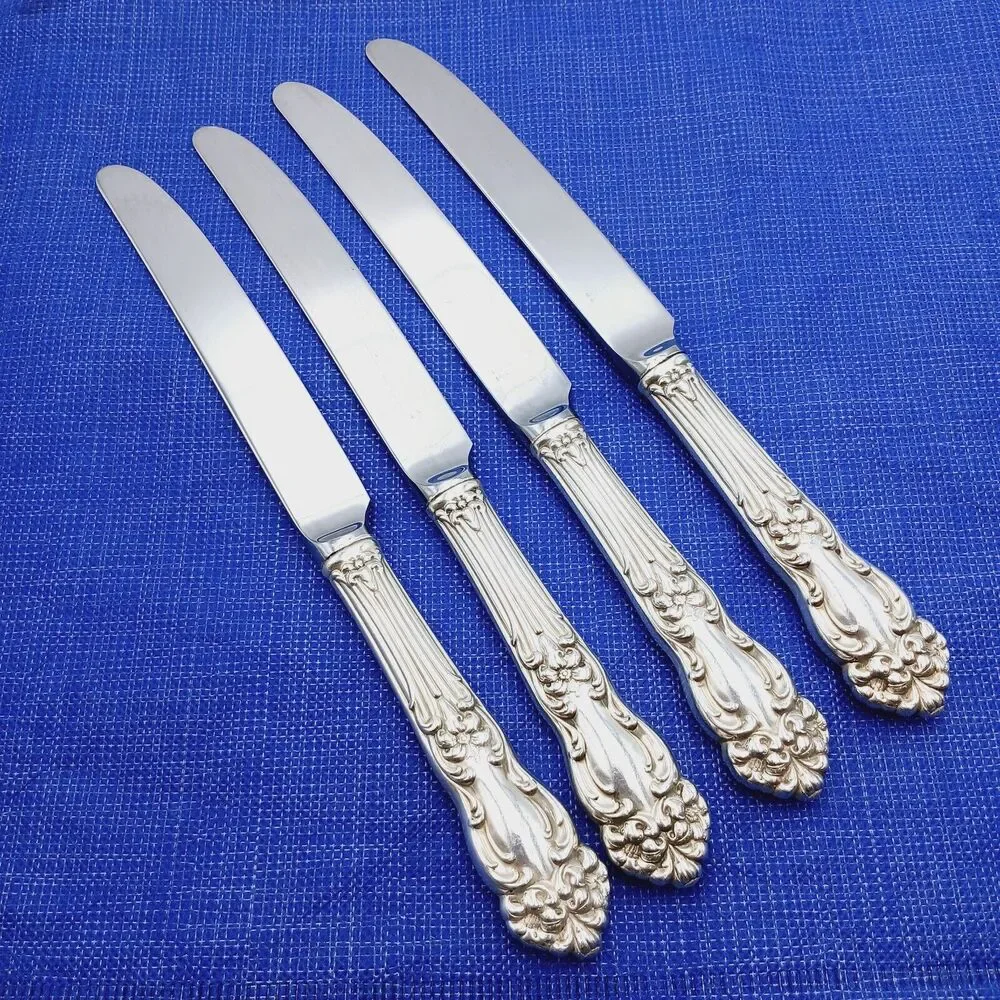Reed Barton TIGER LILY Dinner Knive 1945 Art Nouveau Silverplate 4 Pcs Set Vtg